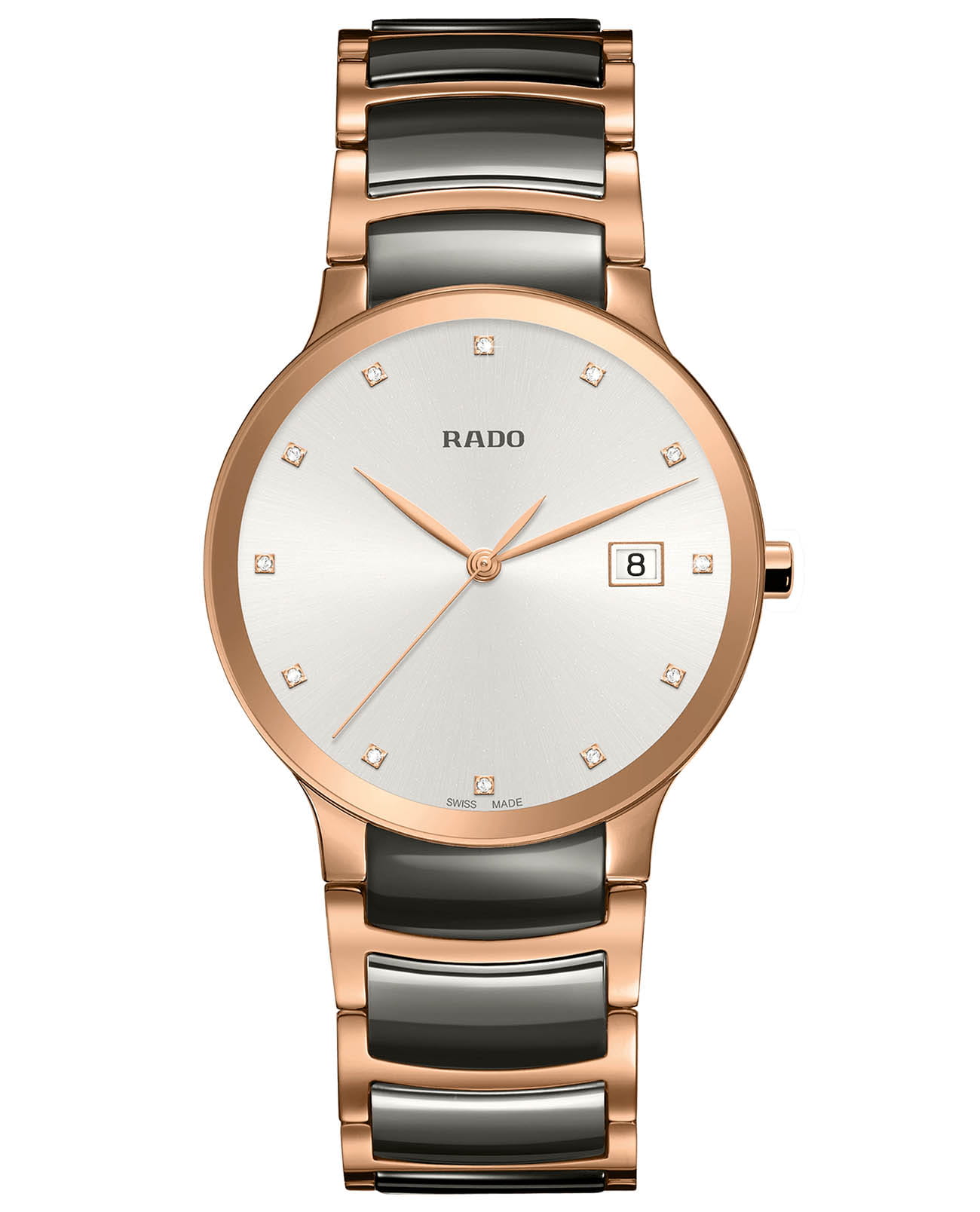 Rado Rado Centrix Diamonds R30554762  R30554762 кварцевые мужские часы серебристый циферблат, браслет высокотехнологичная плазменная керамика — вид спереди